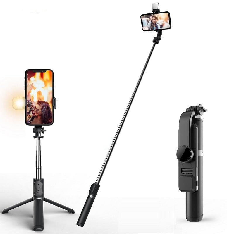 Wireless bluetooth selfie stick foldable